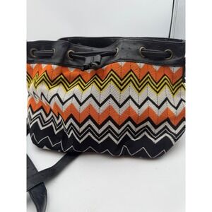Mad Style Orange Zag Knit Drawstring Shoulder Bag Chevron Faux Ostrich MAD#3855a